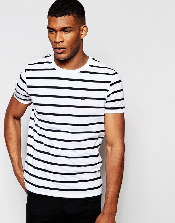 Asos Stripe T-shirt With Embroidery In White And Black
