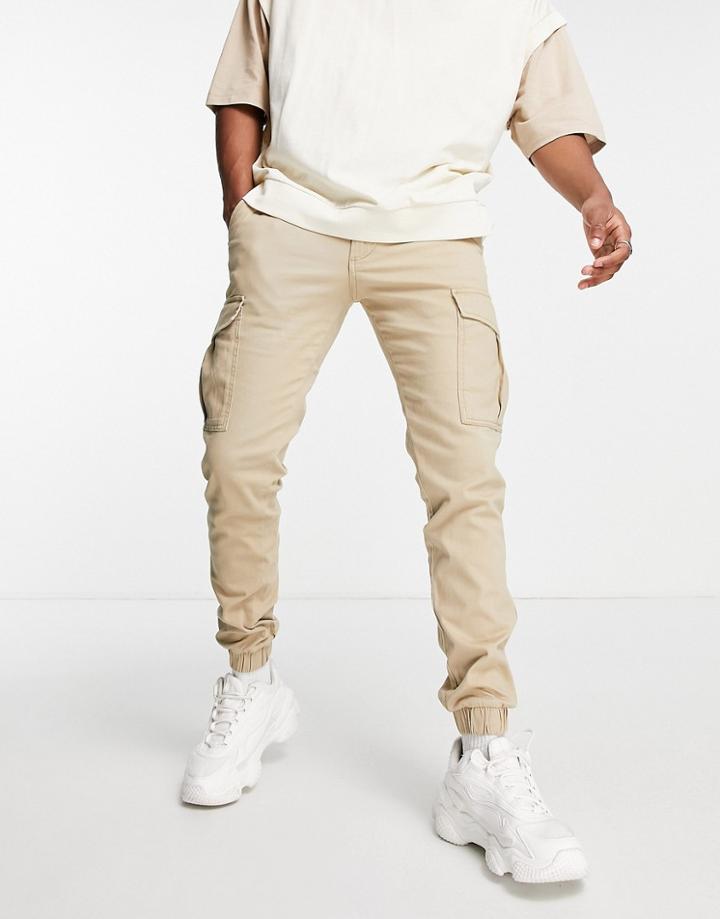 Jack & Jones Intelligence Cuffed Cargo Pants In Beige-neutral