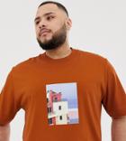 Asos White Plus Oversized Fit T-shirt With Scenic Print-brown