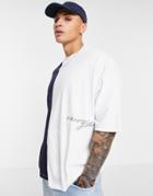 Asos Design Oversized Organic T-shirt In Color Block With Front Print-navy