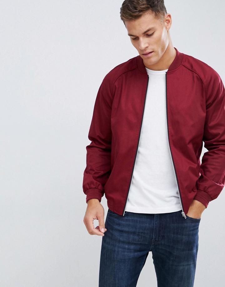 Asos Design Bomber Jacket In Burgundy - Red