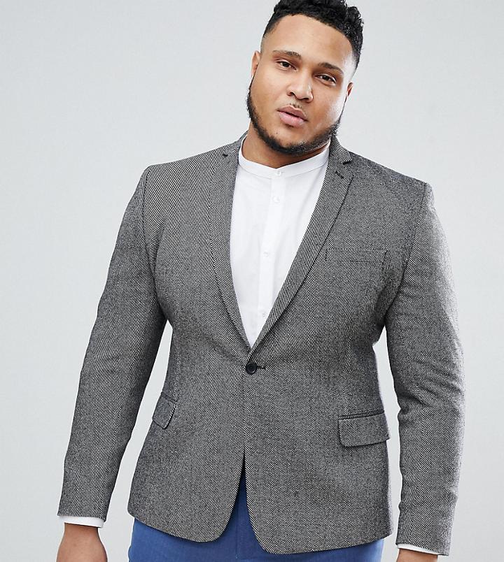 Asos Plus Super Skinny Texture Blazer In Black Wool Mix