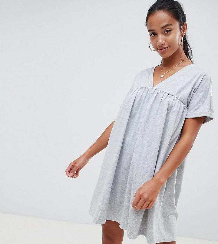 Asos Design Petite Ultimate Cotton Smock Dress - Gray