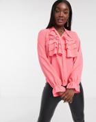 Naanaa Ruffle Front Blouse In Pink