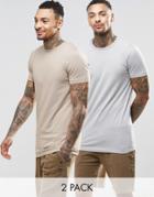 Asos 2 Pack Longline Muscle T-shirt Save 12% In Gray/beige