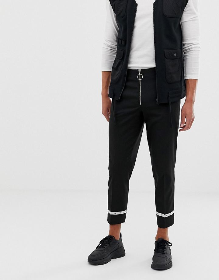 Asos Design Slim Crop Pants In Black With Eyelet Trim