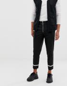 Asos Design Slim Crop Pants In Black With Eyelet Trim