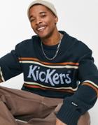 Kickers Logo Panel Knit Sweater In Navy