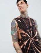 Asos Design Longline Sleeveless T-shirt With Spiral Tie-dye In Brown - Brown