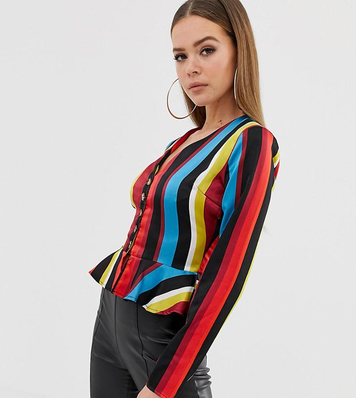 Missguided Peplum Blouse In Multicoloured Stripe - Multi