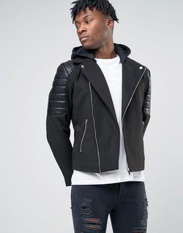 Bl7ck Biker Jacket In Leather Look - Black