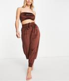 Threadbare Orchid Velour Bandeau Lounge Set In Brown
