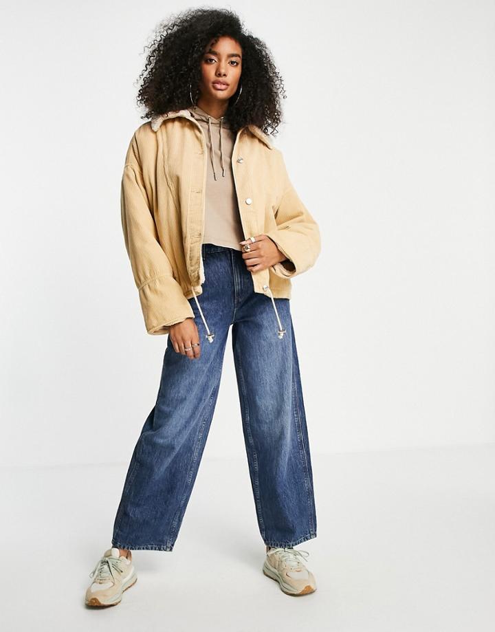 Asos Design Cord Jacket With Sherpa Lining In Camel-neutral