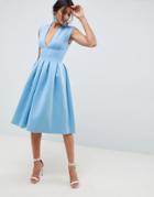 Asos Design Scuba Seamed Open Back Midi Prom Dress-blue