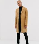 Asos Design Tall Wool Mix Overcoat In Camel-tan