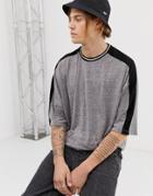 Asos Design Oversized T-shirt With Half Sleeve And Contrast Shoulder Taping In Interest Fabric - Gray