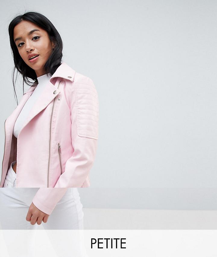 Noisy May Petite Leather Look Biker Jacket - Pink