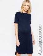 Asos Maternity Curved Hem Dress With Half Sleeve - Blue