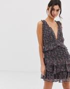 Stevie May Gazelle Floral Print Ruffle Dress - Black