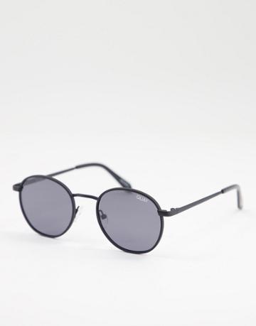 Quay Talk Circles Round Sunglasses With Polarized Smoke Lens In Black