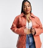 Threadbare Plus Brooke Pu Belted Jacket In Ginger Spice-orange