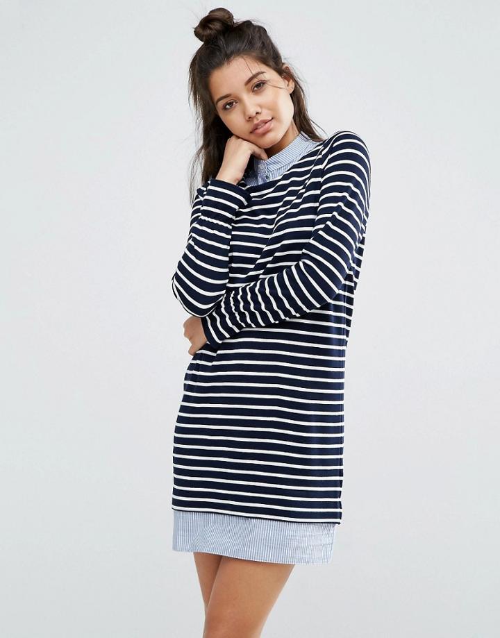 Asos Stripe Ponte Dress With Shirt Detail - Multi