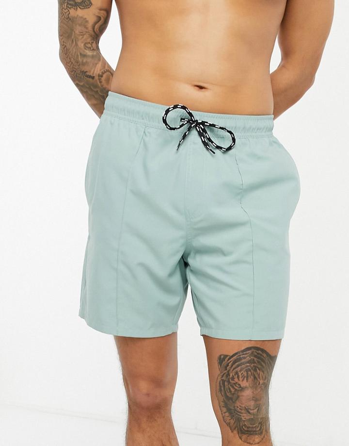 Asos Design Swim Shorts In Gray With Pintuck In Mid Length-grey
