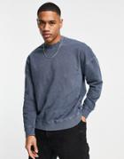 Only & Sons Washed Oversized Sweatshirt With High Neck In Blue-navy