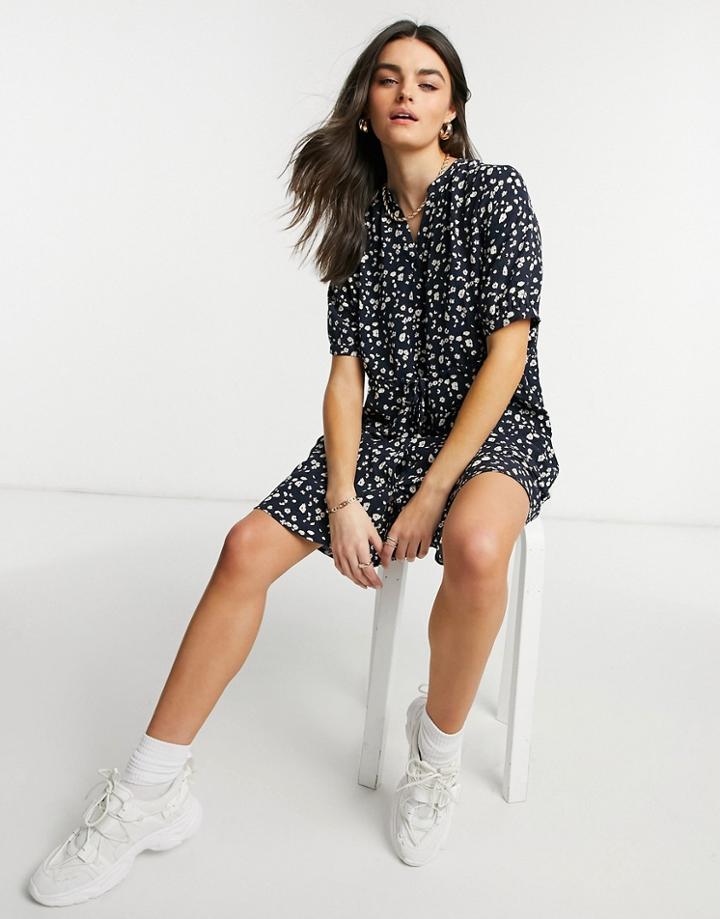 Selected Button Down Damina Mini Dress In Blue-blues