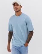 Asos Design T-shirt With Crew Neck And Mid Roll Sleeve In Blue