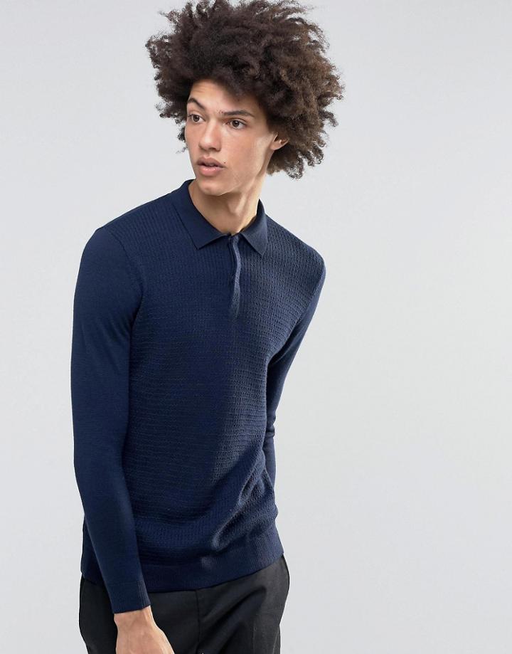 Weekday Gid Turtleneck Sweater Textured Knit In Dark Blue - Blue
