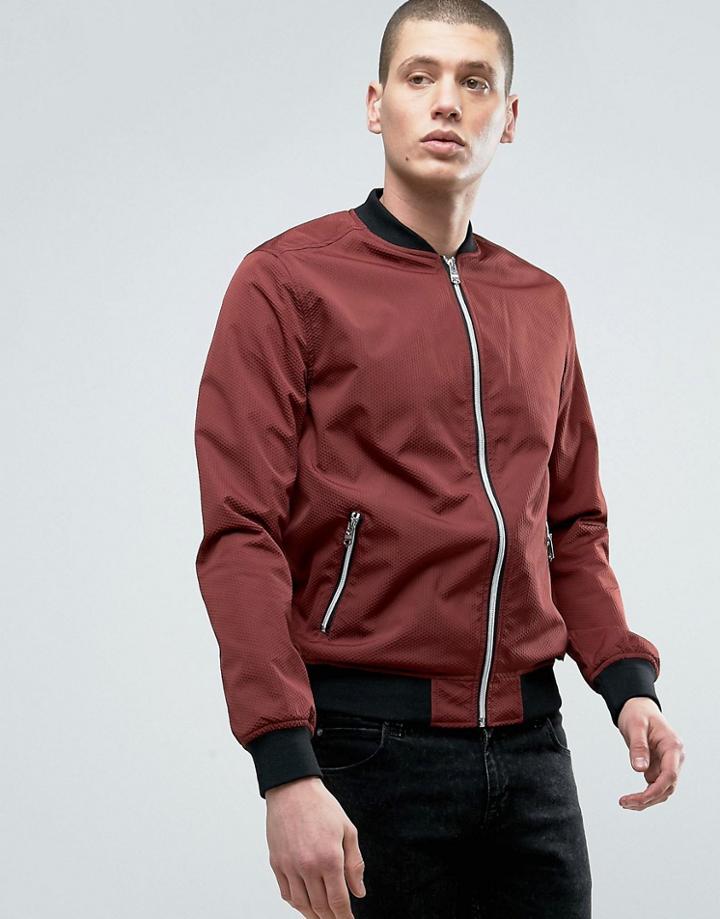 Threadbare Textured Ribbed Bomber Jacket - Red