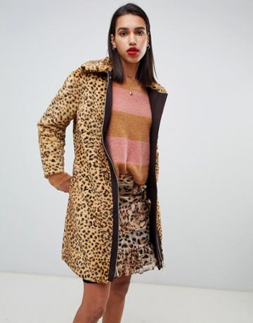 Max & Co Faux Fur Leopard Coat - Multi