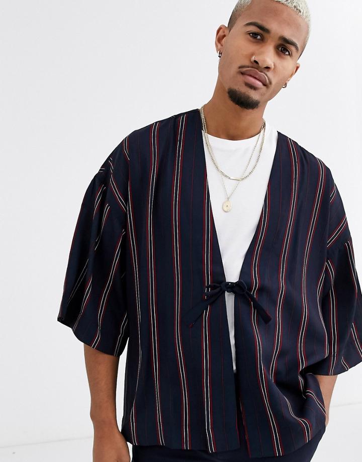 Asos Design Oversized Kimono In Stripe-navy