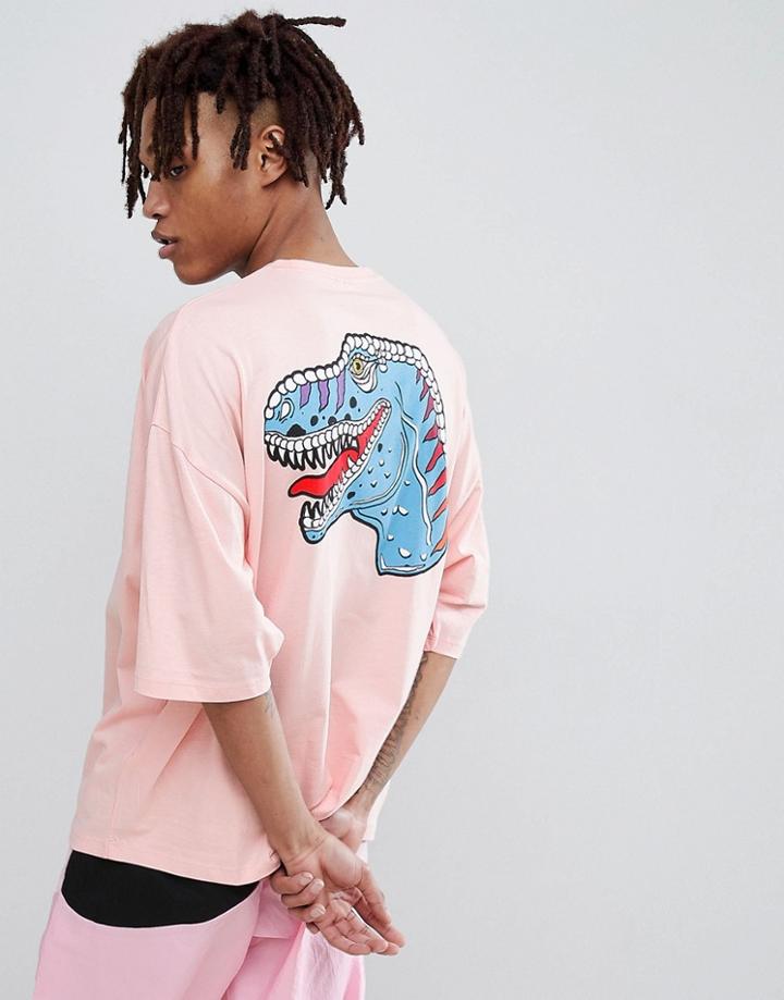 Asos Design Oversized T-shirt With Dinosaur Back Print - Pink