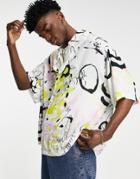 Asos Design Boxy Oversized Grafitti Print Shirt In White