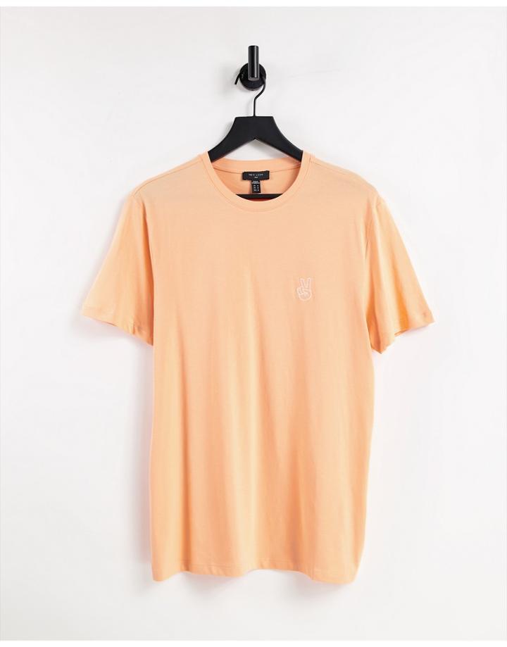 New Look Peace Sign Embroidered T-shirt In Coral-orange