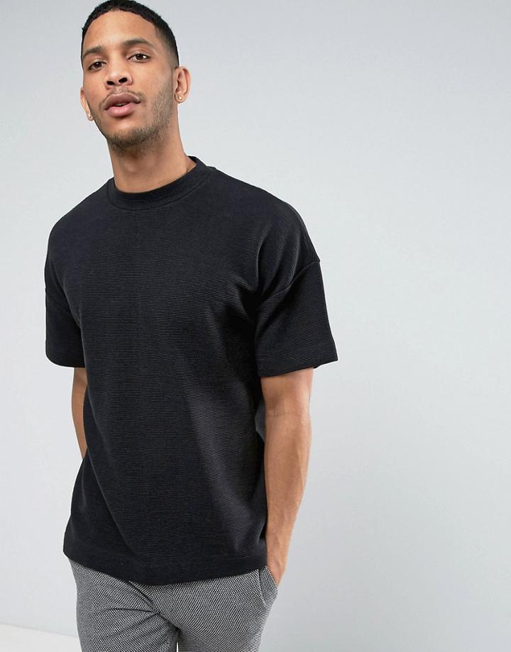 Asos Oversized Boxy T-shirt In Heavyweight Structured Rib - Black