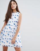 Zibi London Organza Floral Printed Dress - Navy