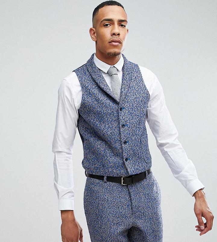 Asos Tall Slim Suit Vest In Blue Flecked Wool Blend - Blue