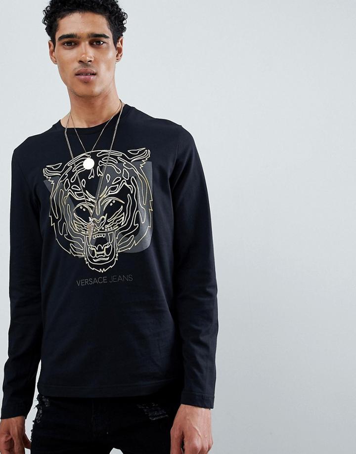 Versace Jeans Long Sleeve T-shirt In Black With Tiger Print - Black