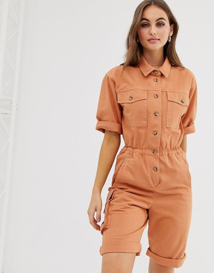 Asos Design Denim Board Short Romper - Pink