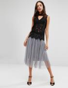 New Look Tulle Midi Skirt - Gray