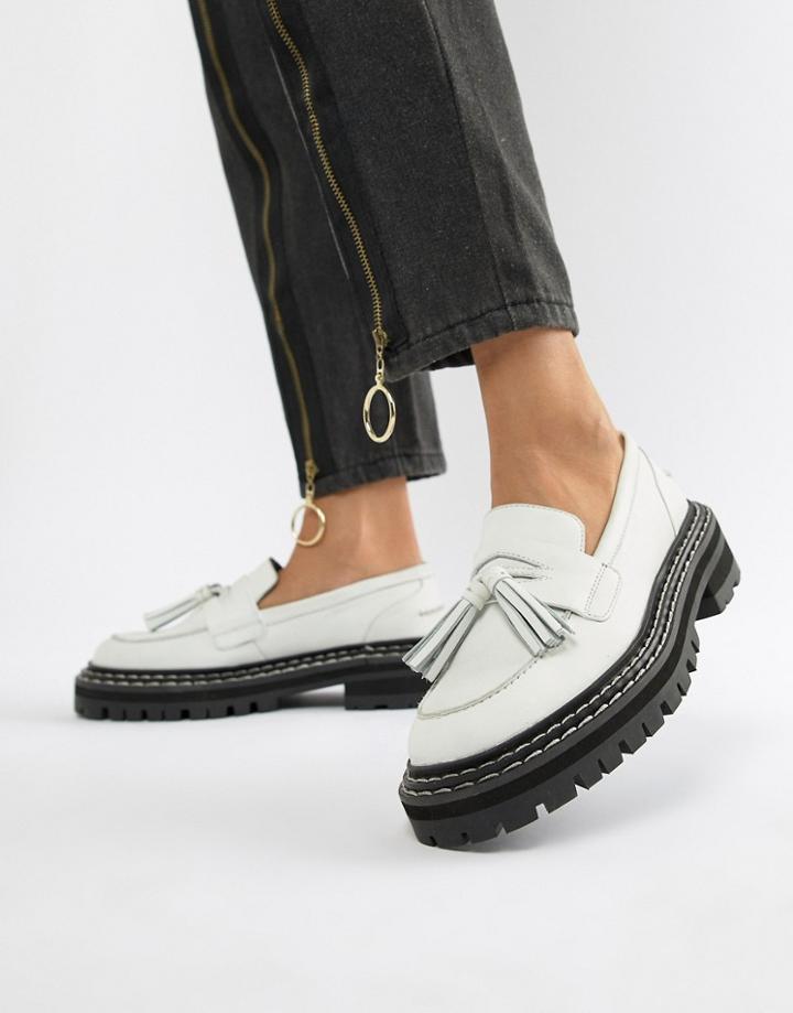 Asos Design Machine Premium Leather Chunky Tassel Loafers - White