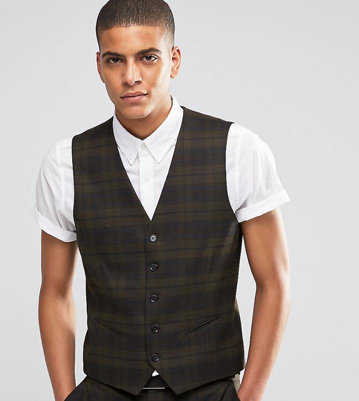 Selected Homme Suit Vest With Check In Skinny Fit With Stretch - Green