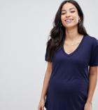 Asos Design Maternity Nursing V-neck T-shirt In Navy
