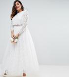 Asos Edition Curve Bridal Lace Long Sleeve Crop Top Maxi Dress - White