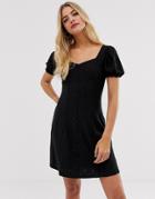 New Look Broderie Button Prairie Dress In Black - Black