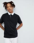 Asos Design Relaxed Fit Rugby Polo - Black