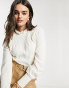 & Other Stories High Neck Sleeve Detail Sweater In Egret-white
